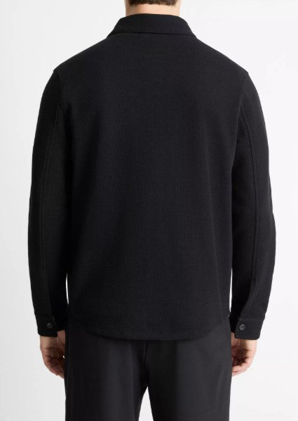 Vince Double-Knit Cotton-Blend Piqué Shirt Jacket - Black / Grey