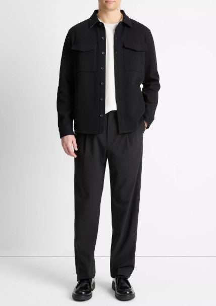 Vince Double-Knit Cotton-Blend Piqué Shirt Jacket - Black / Grey