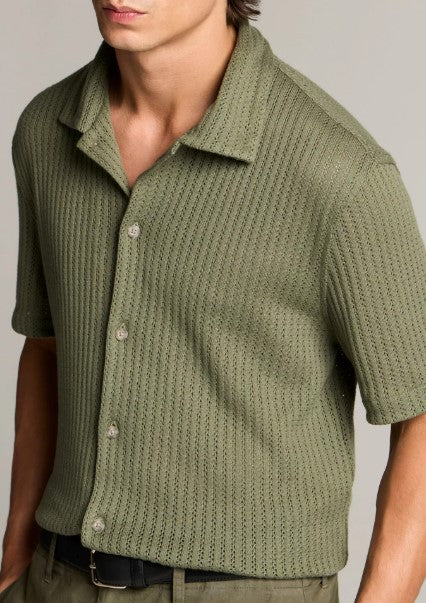 Vince Pointelle Cotton-Blend Button-Front Shirt - Coulter Green