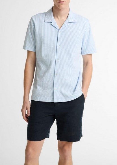 Vince Seersucker Stripe Stretch-Cotton Cabana Shirt - Rainwater