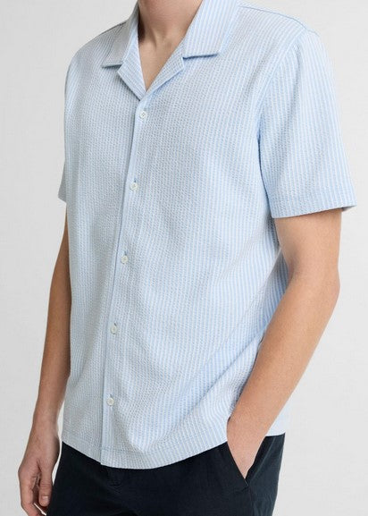 Vince Seersucker Stripe Stretch-Cotton Cabana Shirt - Rainwater
