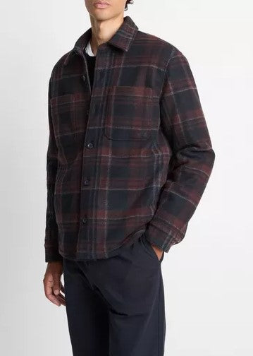 Vince Sherpa-Lined Plaid Shirt Jacket - Coastal Combo