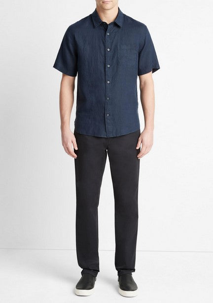 Vince Linen Short-Sleeve Short - Coastal Blue