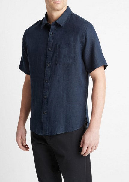 Vince Linen Short-Sleeve Short - Coastal Blue