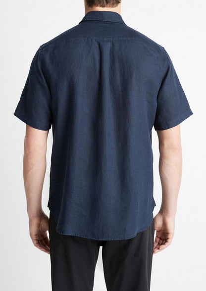 Vince Linen Short-Sleeve Short - Coastal Blue