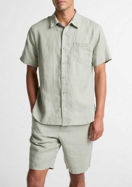 Vince Linen Short-Sleeve Short - Matcha