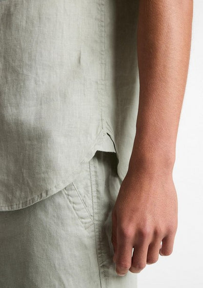 Vince Linen Short-Sleeve Short - Matcha