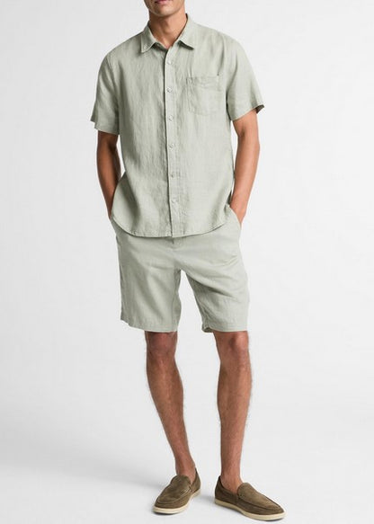 Vince Linen Short-Sleeve Short - Matcha