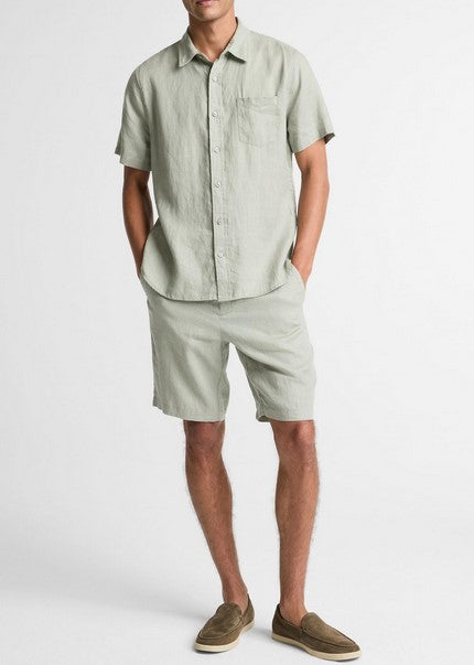 Vince Linen Short-Sleeve Short - Matcha