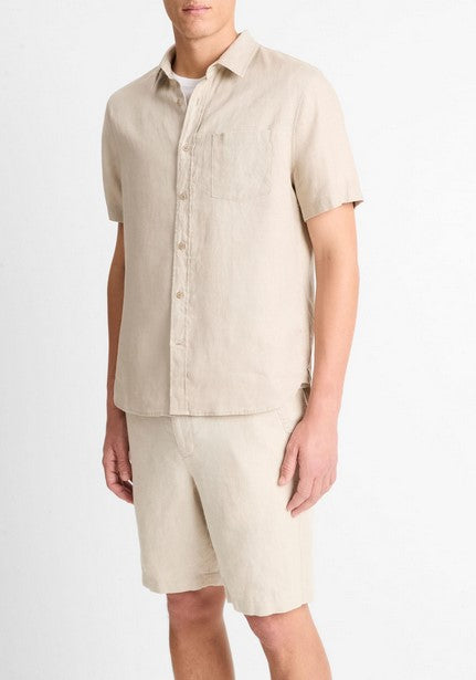 Vince Linen Short-Sleeve Short - Pumice Rock