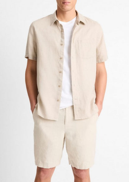 Vince Linen Short-Sleeve Short - Pumice Rock