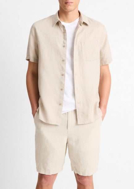 Vince Linen Short-Sleeve Short - Pumice Rock