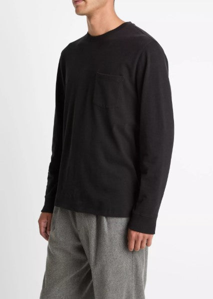 Vince Sueded Jersey Long-Sleeve Pocket T-Shirt - Black