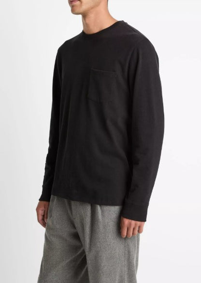 Vince Sueded Jersey Long-Sleeve Pocket T-Shirt - Black