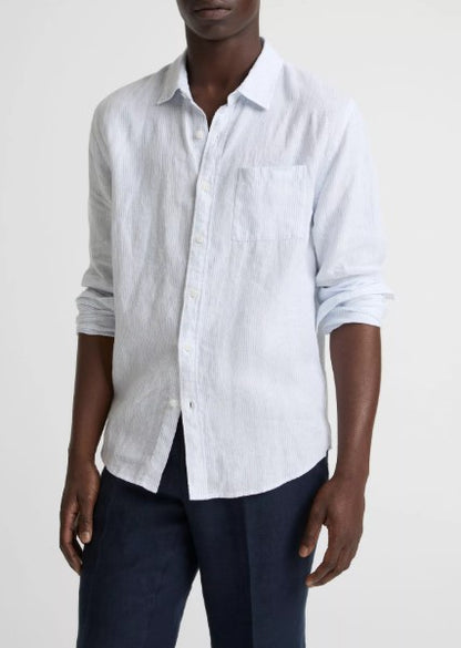 Vince Tate Stripe Linen Button-Front Shirt