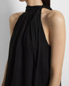 Theory Halter Bow Top in Black Crinkled Silk Chiffon